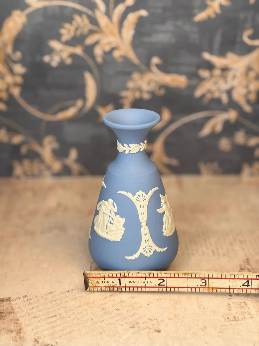 Vintage Wedgwood Jasperware Pale Blue Bud Vase England Classical Relief